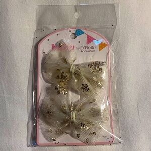 Gold Sparkle Bow Hair Clips